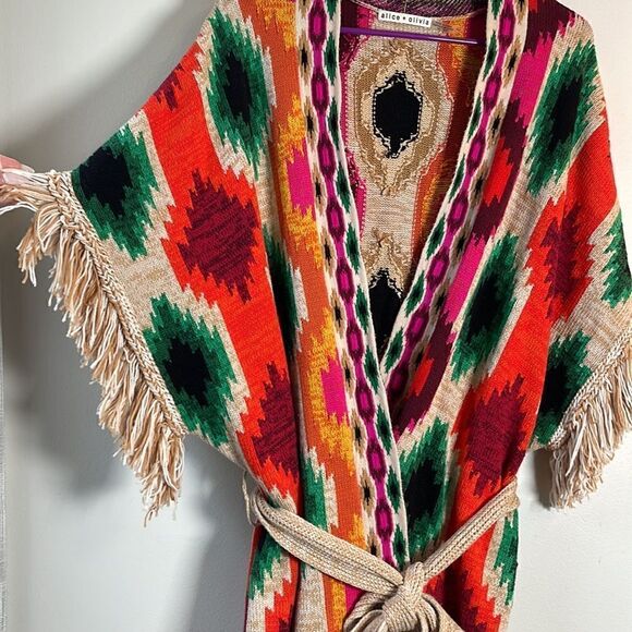 EUC Alice + Olivia Reva + Maibella Fringe Multicolor Shell + Cardigan Set M/L - Picture 8 of 14